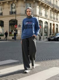 Baskı Detaylı Sweatshirt İndigo Benin