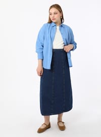 Büyük Beden Kuplu Denim Etek - Koyu Mavi - Alia