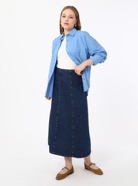 Büyük Beden Kuplu Denim Etek - Koyu Mavi - Alia