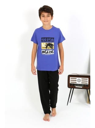 Akbeniz Erkek Çocuk Kısa Kol Penye Pijama Takım 20758 Saks
