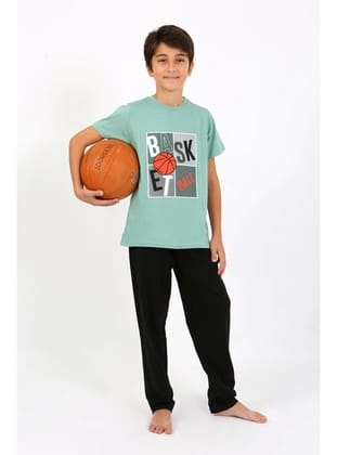 Akbeniz Erkek Çocuk Kısa Kol Penye Pijama Takım 20758 SuYeşili