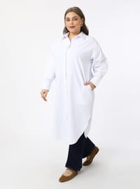 Pamuklu Büyük Beden Poplin Tunik Beyaz
