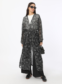 Şal Desen Kimono Siyah Beyaz
