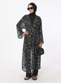 Şal Desen Kimono Siyah Beyaz