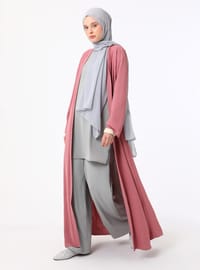 Garni Detaylı Abaya Gül Rengi