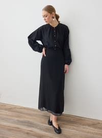 Astarlı Şifon Etek - Siyah - Refka