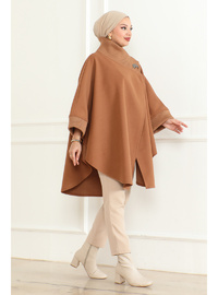 YAKASI TRİKOLU PANÇO Camel