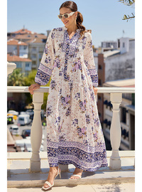 2423 Otantik Desenli Elbise Mor