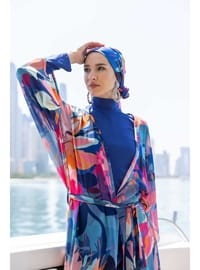 Manolya Desenli Tesettür Mayo Koyu Indigo