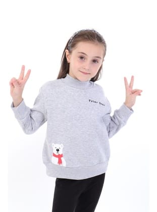 Toontoy Kız Bebek Baskılı Sweatshirt Gri Melanj