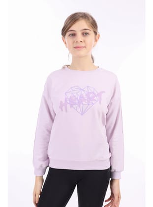 Toontoy Kız Çocuk Baskılı Sweatshirt Açık Lila