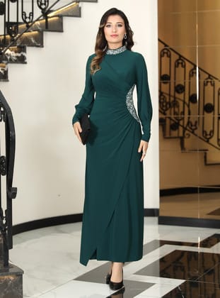 LAVİN TESETTÜR ABİYE ELBİSE - Zümrüt Yeşili- Elben Moda