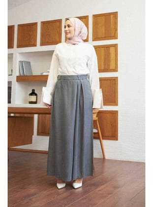 1073-Denim Tensel Pantolon Etek Gri