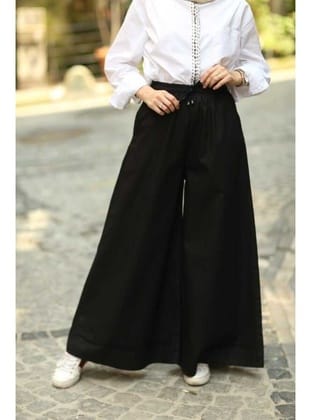 1138-Denim Lastikli Bol Paça Pantolon Siyah