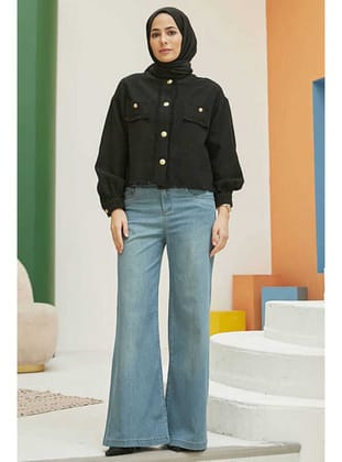 1152- Denim Bol paça Pantolon Mavi
