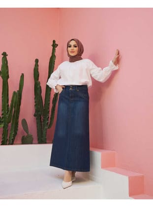 2269-Denim Etek Koyu Mavi