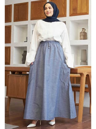 2277-Yancepli Mevlana Lastikli Etek Koyu Mavi