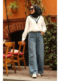 Bol Paça Denim Pantolon Mavi