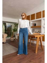 Bol Paça Denim Pantolon Mavi