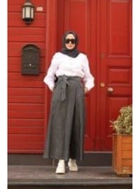 Denim Lastikli Pantolon Etek Koyu Gri