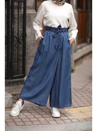 Denim Lastikli Pantolon Etek Koyu Mavi
