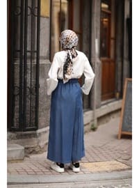 Denim Lastikli Pantolon Etek Koyu Mavi