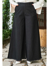 Denim Püsküllü Pantolon Etek Siyah
