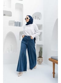 Koyu Mavi Denim Pantolon Etek
