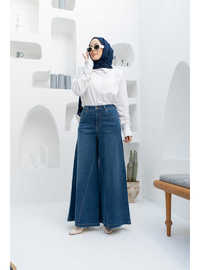 Koyu Mavi Denim Pantolon Etek