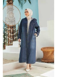 Denim Kapşonlu Kap Koyu Mavi