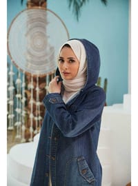 Denim Kapşonlu Kap Koyu Mavi