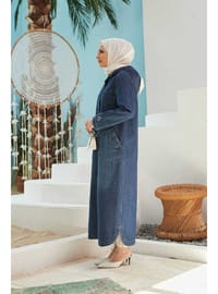 Denim Kapşonlu Kap Koyu Mavi