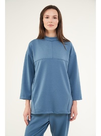 Önü Dikişli Cepli Sweatshirt İndigo