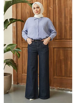 1067-Denim Bol Paça Pantolon Füme