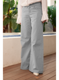 Bol Paça Denim Pantolon Açık Gri