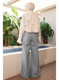 Bol Paça Denim Pantolon Açık Gri