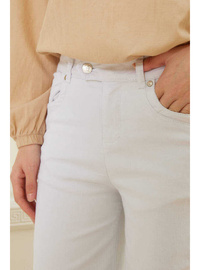 Bol Paça Denim Pantolon Beyaz