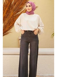 Bol Paça Denim Pantolon Koyu Gri