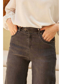 Bol Paça Denim Pantolon Koyu Gri