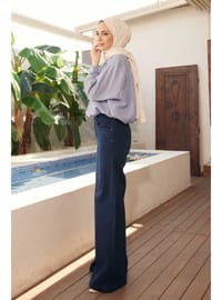 Bol Paça Denim Pantolon - Lacivert
