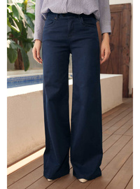 Bol Paça Denim Pantolon - Lacivert