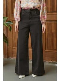 Bol Paça Denim Pantolon Füme