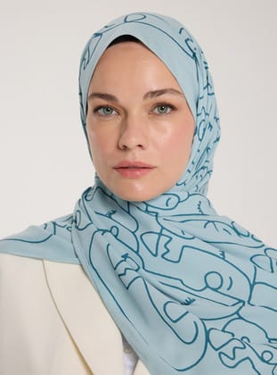 Pure Tone Şal - Marjinal Desen-Su Yeşili - Yeşil - Pure Scarfs