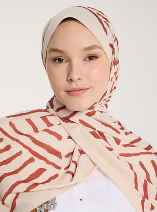 Pure Tone Şal - V Desen-Bej - Taba - Pure Scarfs