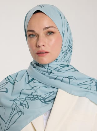 Pure Tone Şal - Yaprak Desen-Suyeşili - Yeşil- Pure Scarfs
