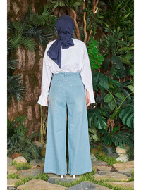 Bol Paça Denim Pantolon Açık Mavi