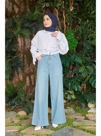Bol Paça Denim Pantolon Açık Mavi