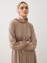 Bağlama Detaylı Gizli Patlı Medine İpeği Ferace - Bej - Refka