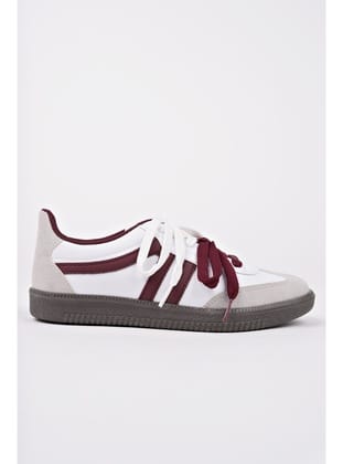Muggo RETRO Çift Bağcıklı Günlük Kadın Sneaker Spor Ayakkabı BORDO - BEYAZ