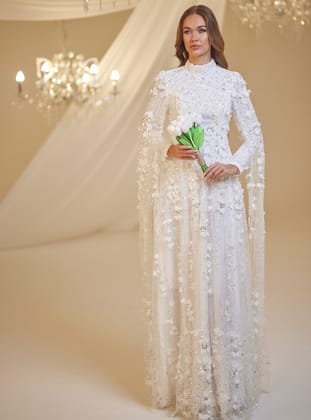 AFİFE NİKAH ABİYE ELBİSE - Beyaz- Burak Baran Fashion